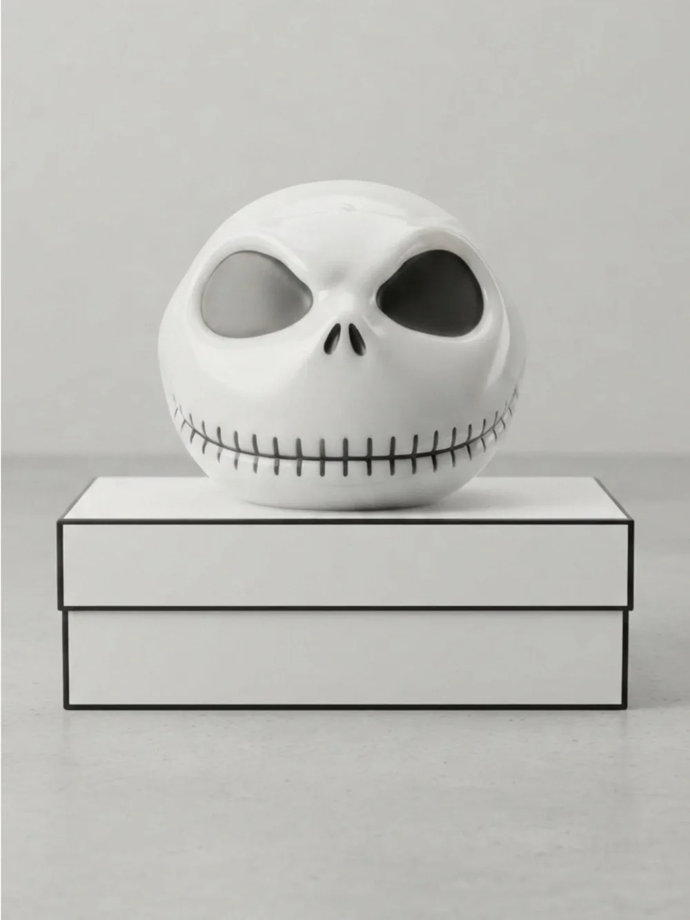 White Ceramic Skull Decorative Jar - Home Kitchen Popcorn Container